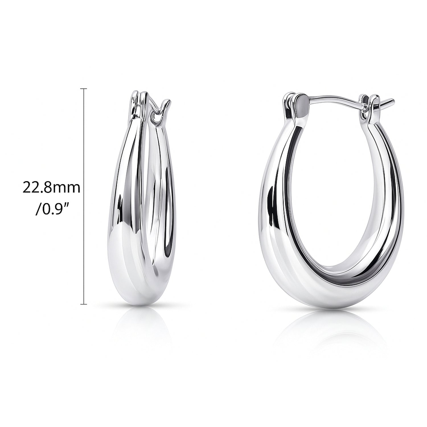 Oval Small Hoop Earrings 0.9 inch, Silver-Tone
