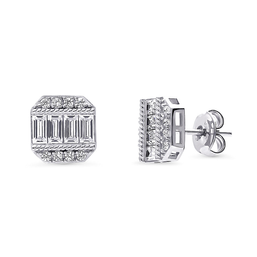 Art Deco CZ Stud Earrings in Sterling Silver