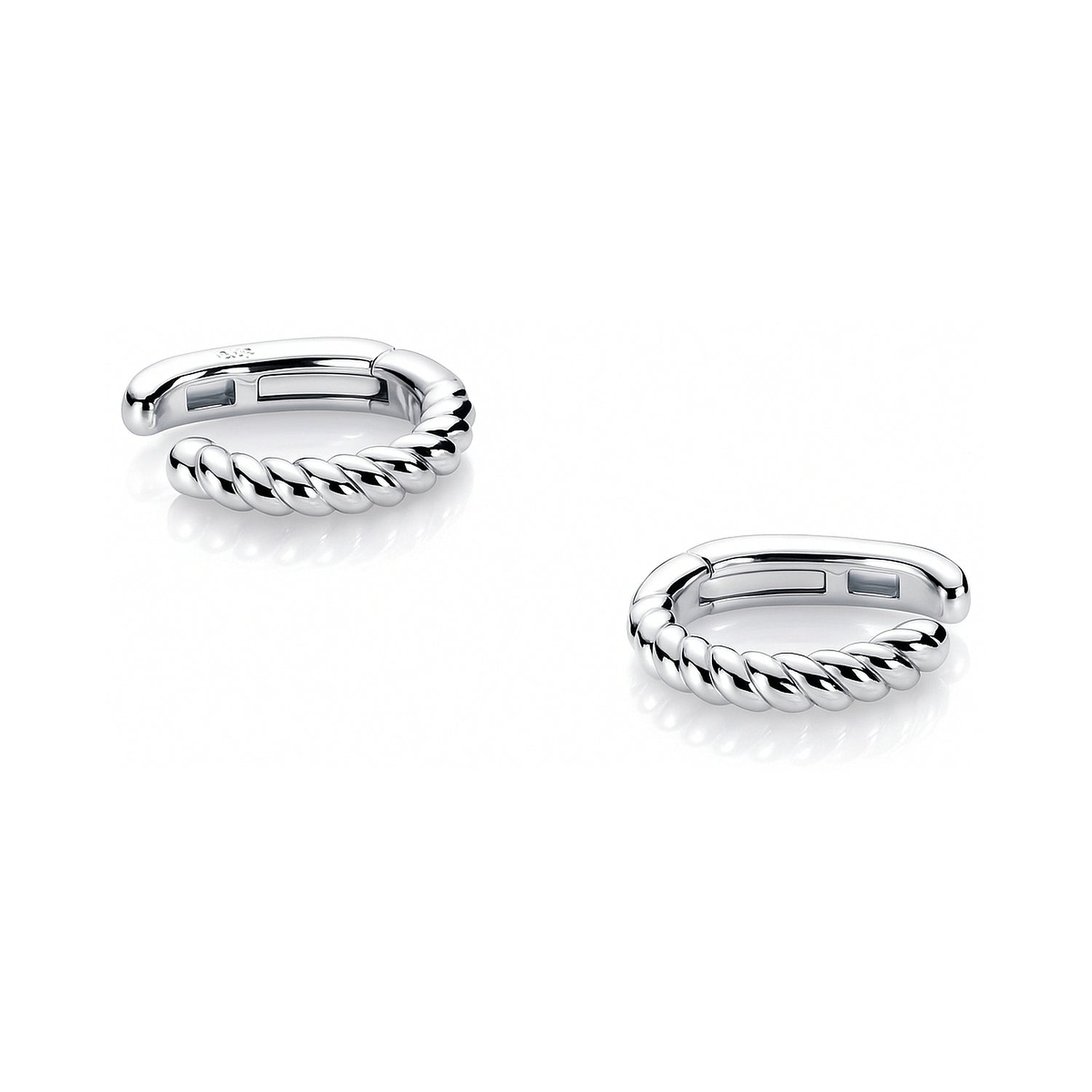 Cable Ear Cuff Cartilage Earrings in Sterling Silver, Rhodium Plated