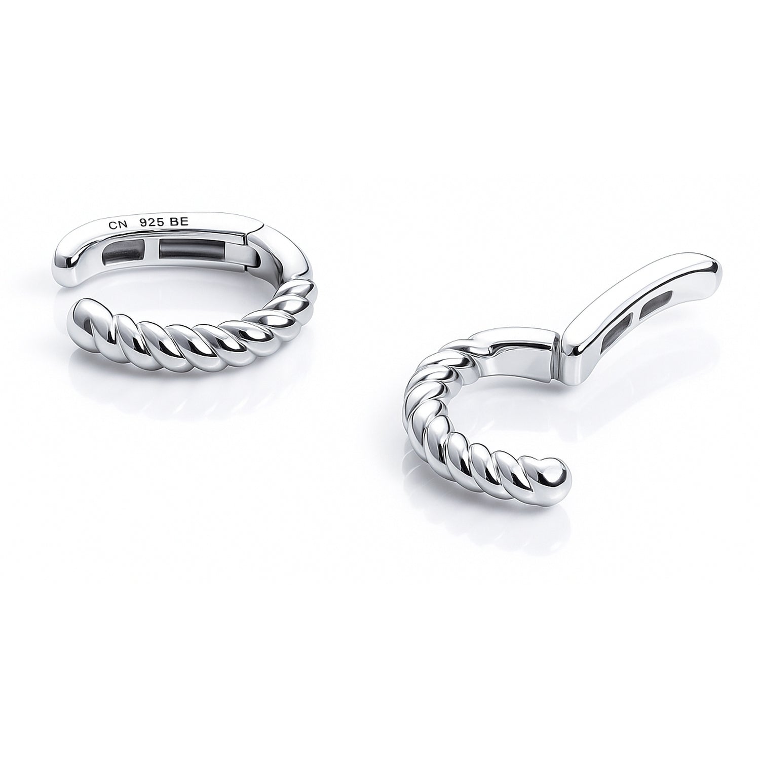 Cable Ear Cuff Cartilage Earrings in Sterling Silver, Rhodium Plated