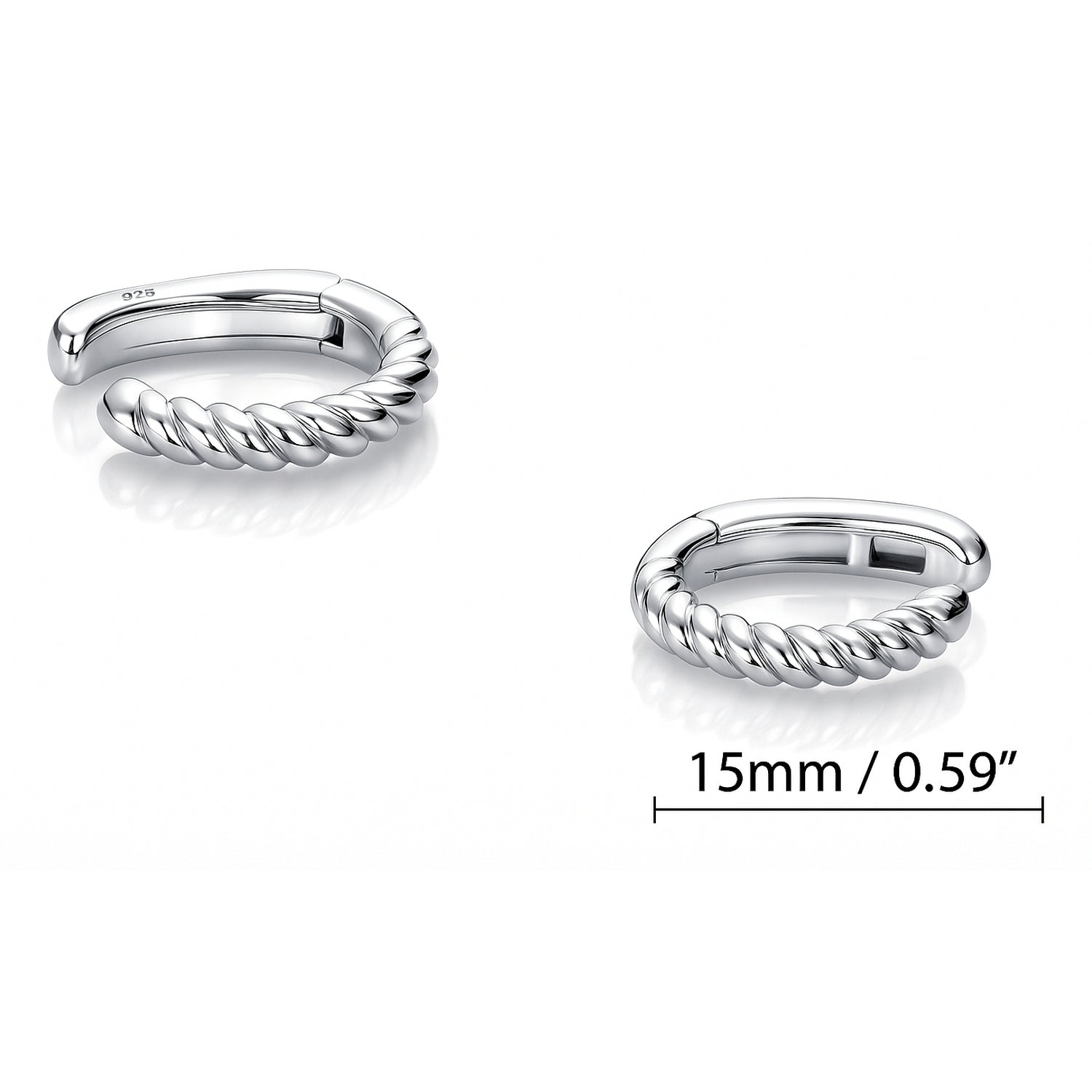 Cable Ear Cuff Cartilage Earrings in Sterling Silver, 2 Pairs