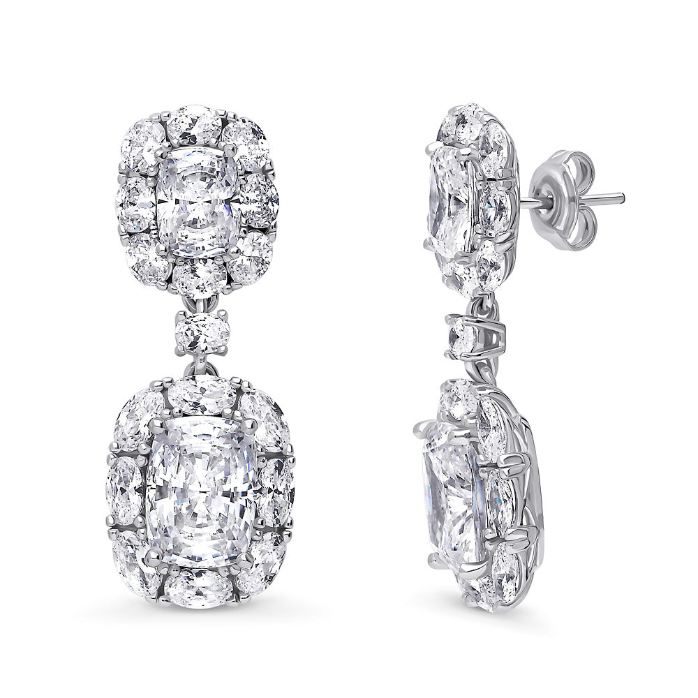 Halo Cushion CZ Chandelier Earrings in Sterling Silver