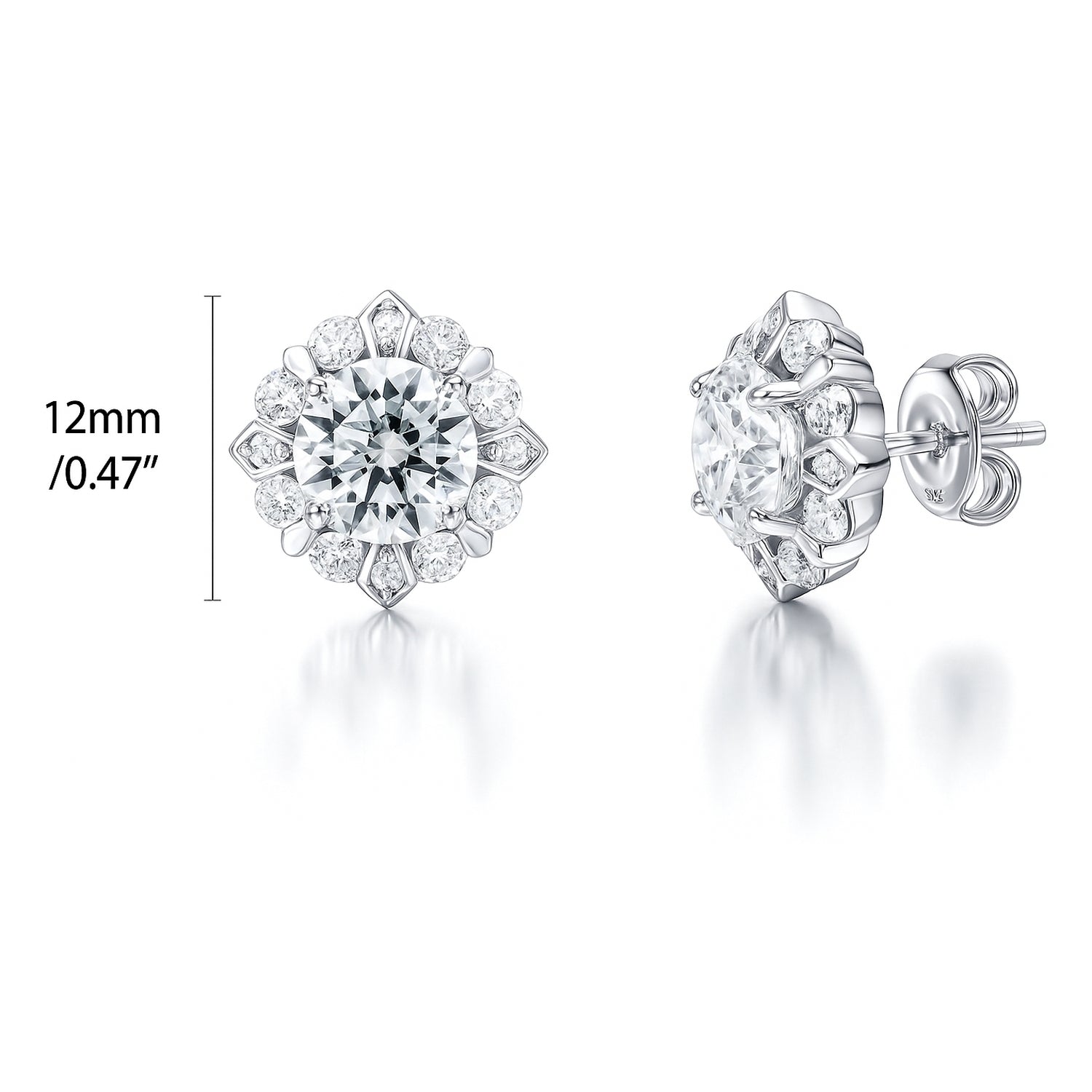 Halo Flower CZ Necklace and Earrings in Sterling Silver