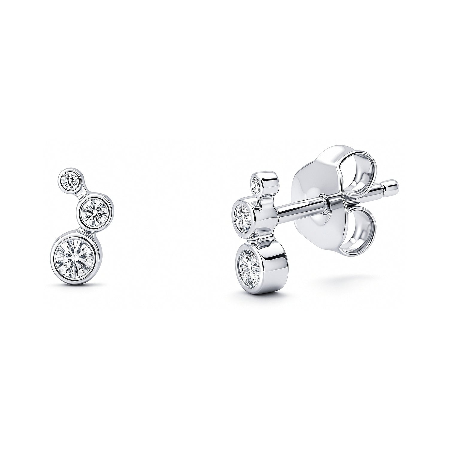 Cartilage Graduated CZ Cartilage Stud Earrings in Sterling Silver, Rhodium Plated