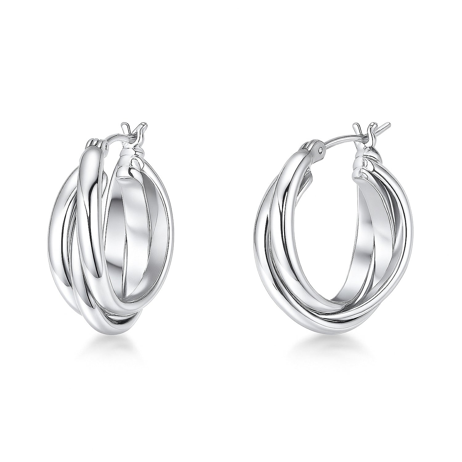 Interlocking Woven Infinity Small Hoop Earrings 1 inch, Silver-tone
