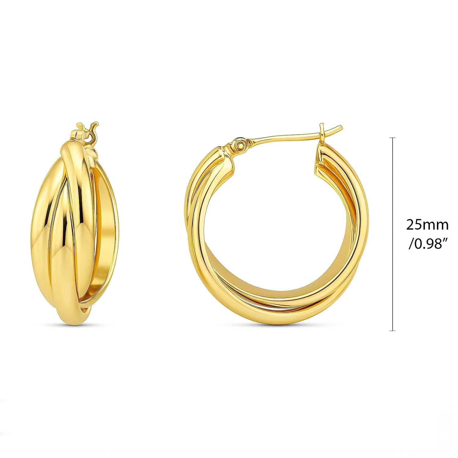 Interlocking Woven Infinity Small Hoop Earrings 1 inch, Gold-tone