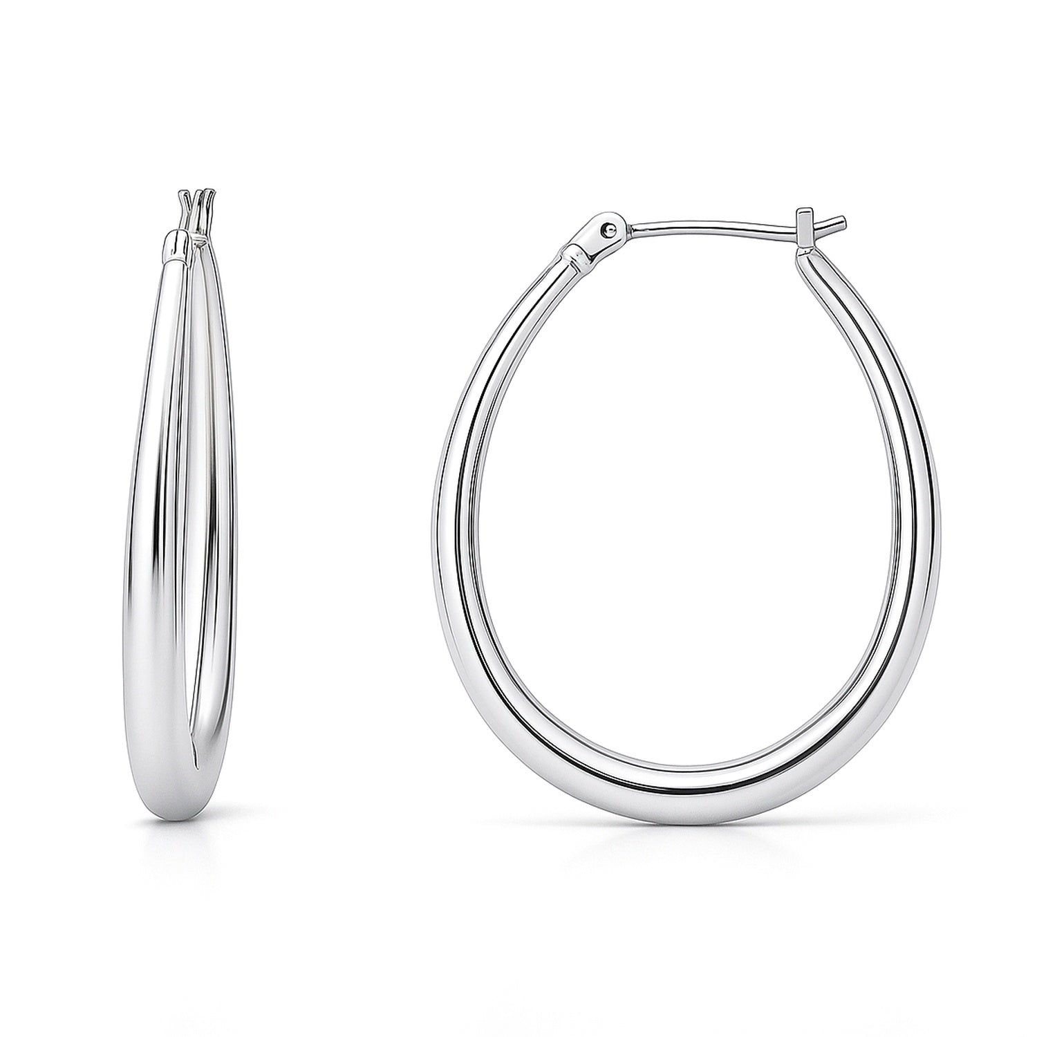 Teardrop Hoop Earrings 1.4 inch, Silver-tone