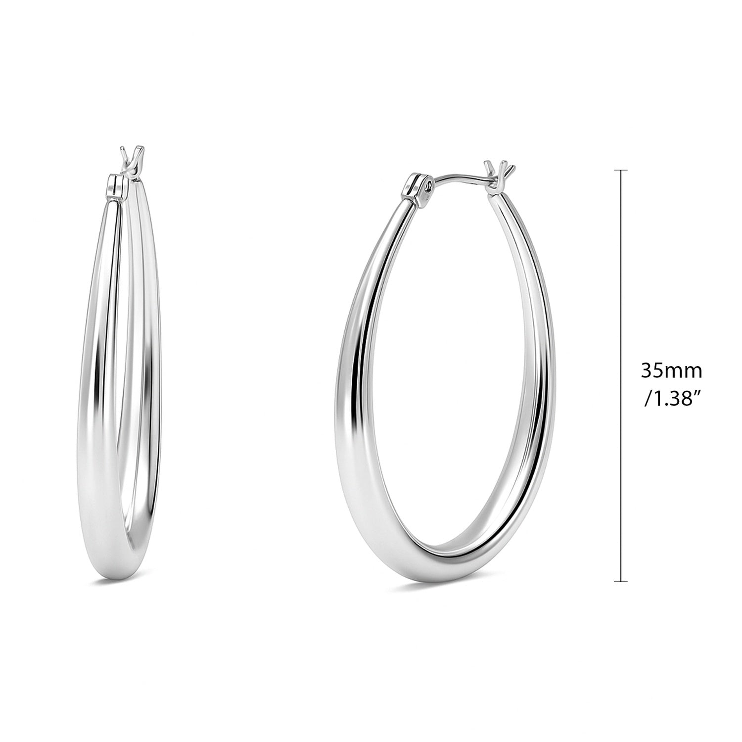 Teardrop Hoop Earrings 1.4 inch, Silver-tone