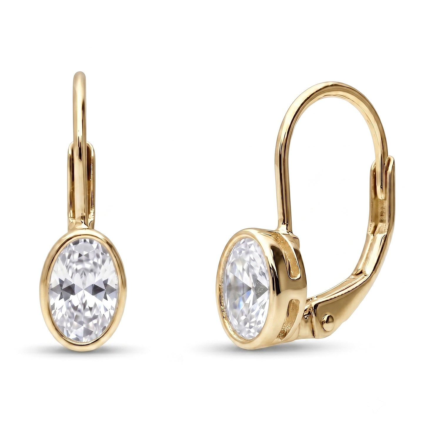 Solitaire CZ Earrings in Gold Flashed Sterling Silver, 2 Pairs