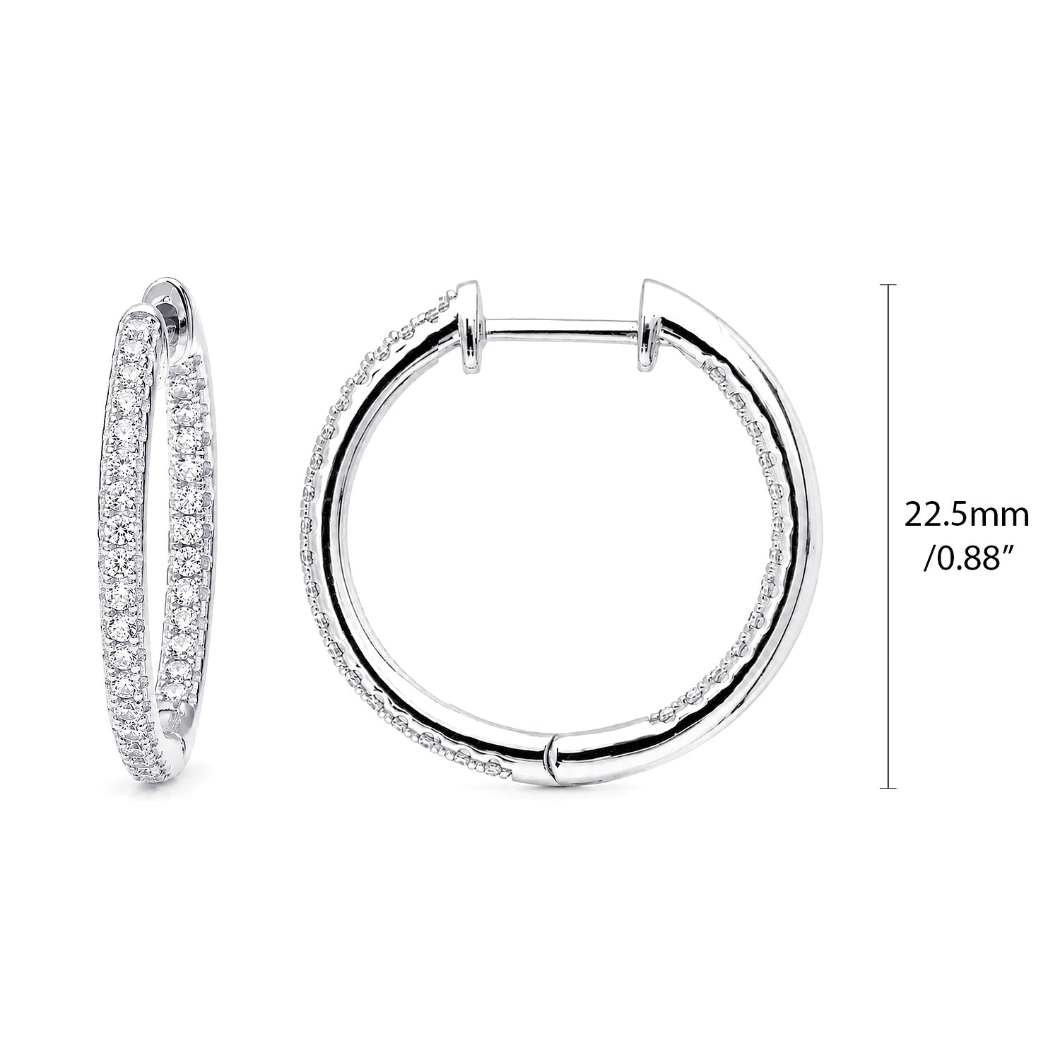 CZ Small Hoop Earrings in Sterling Silver, 0.9 inch