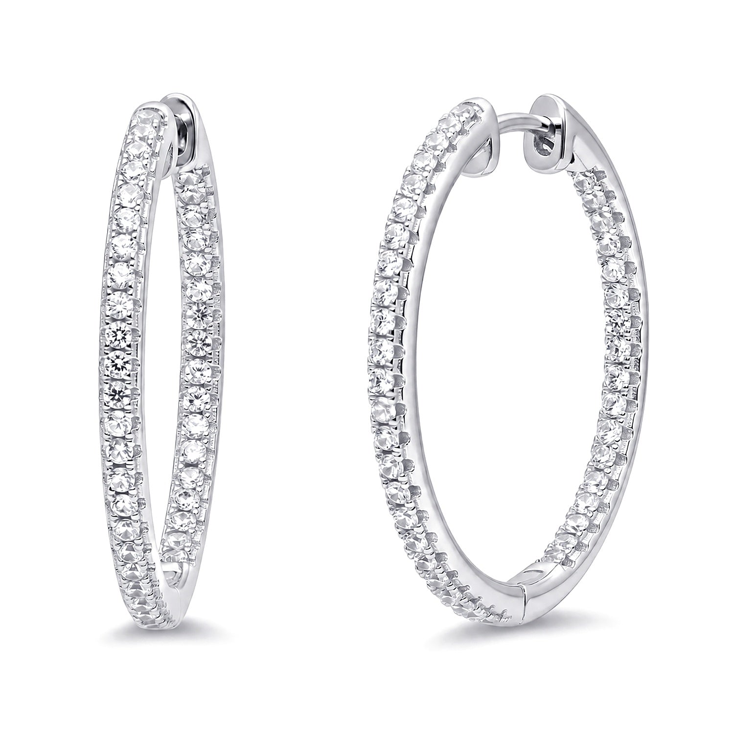 CZ Small Hoop Earrings in Sterling Silver, 1 inch