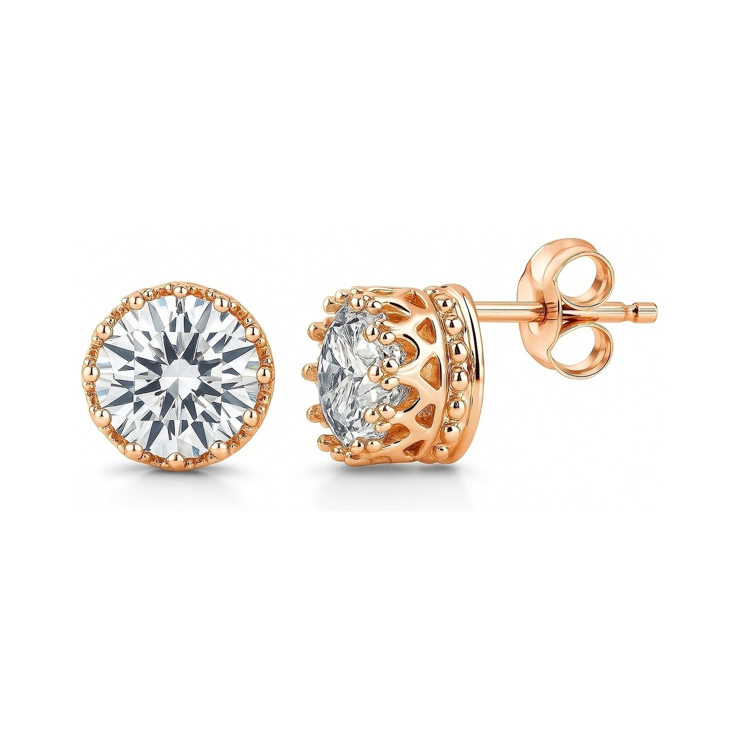 Solitaire Cartilage CZ Cartilage Stud Earrings in Sterling Silver, Rose Gold Flashed