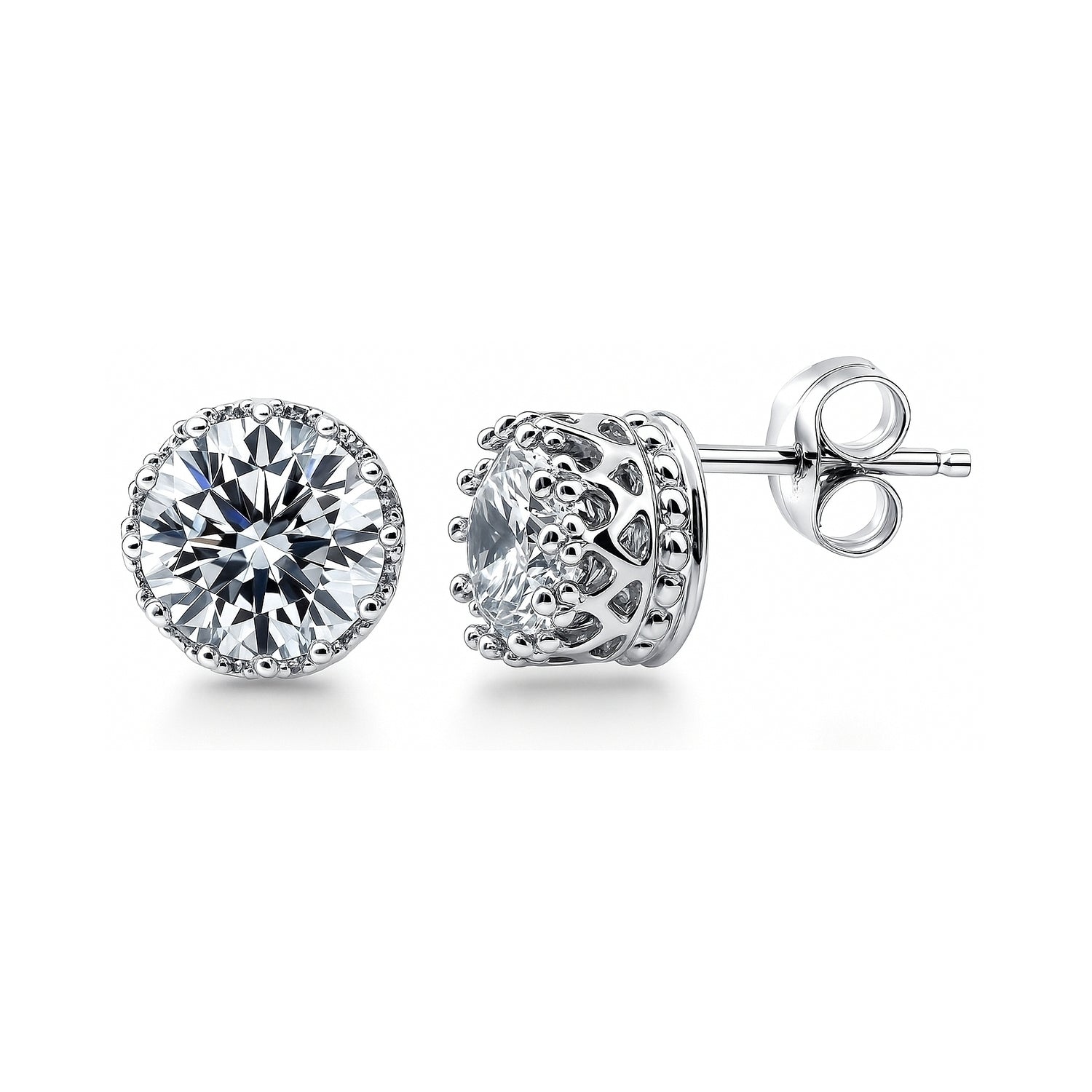 Solitaire Cartilage CZ Cartilage Stud Earrings in Sterling Silver, Rhodium Plated