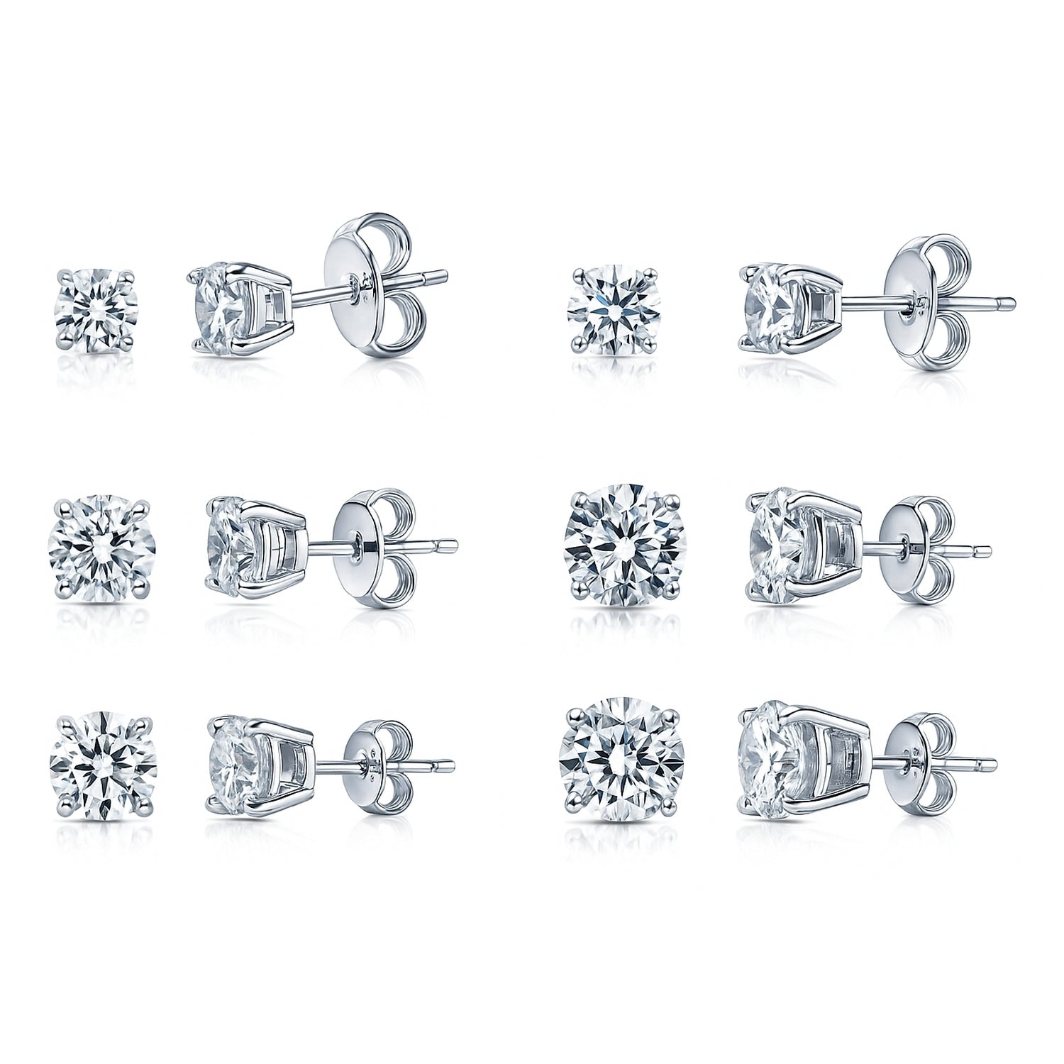 Solitaire CZ Stud Earrings in Sterling Silver