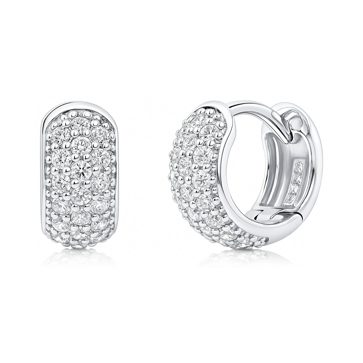 Dome CZ Huggie Earrings in Gold Flashed Sterling Silver, 2 Pairs
