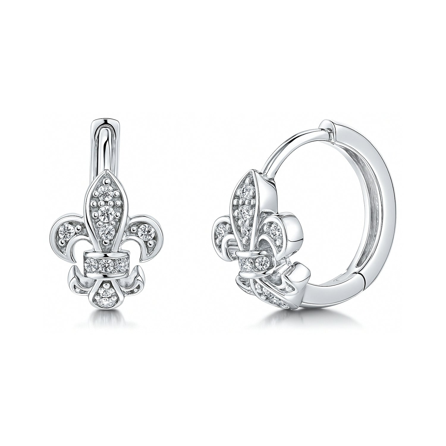 Fleur De Lis CZ Necklace and Earrings in Sterling Silver