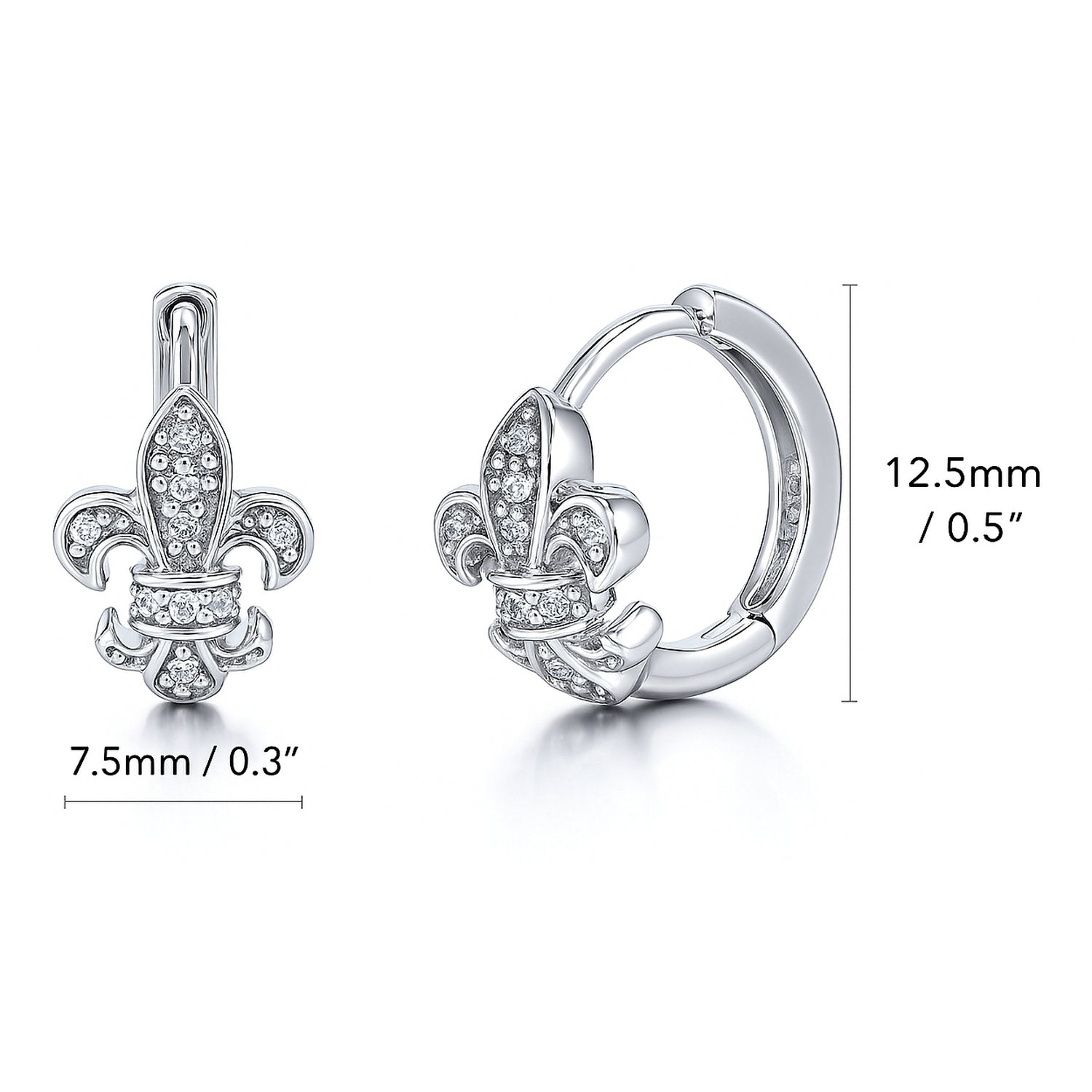 Fleur De Lis CZ Necklace and Earrings in Sterling Silver