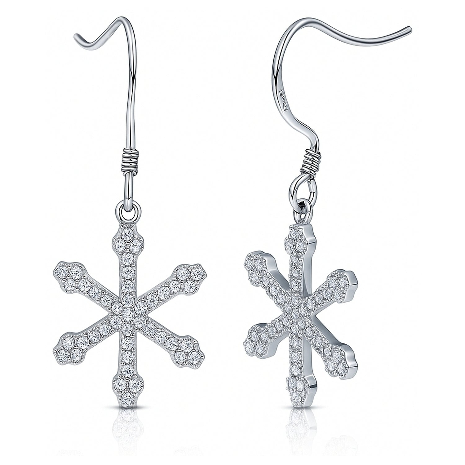 Snowflake CZ Fish Hook Earrings in Sterling Silver