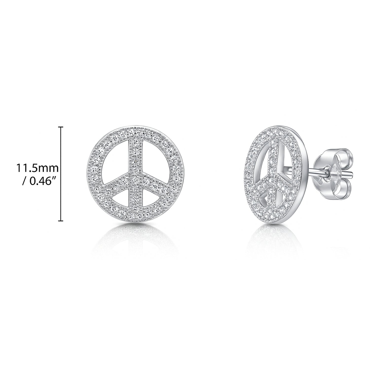 Peace Sign CZ Necklace and Earrings in Sterling Silver