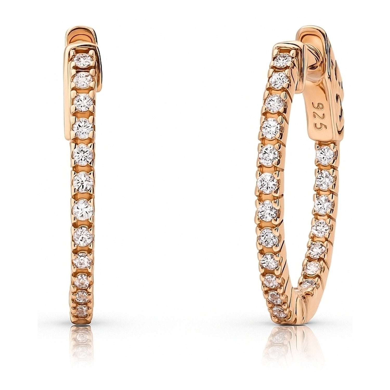 CZ Small Inside-Out Hoop Earrings in Sterling Silver 0.8 inch, Rose Gold Flashed