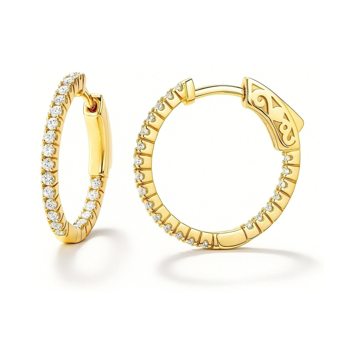 CZ Inside-Out Hoop Earrings in Sterling Silver 0.8", 2 Pairs