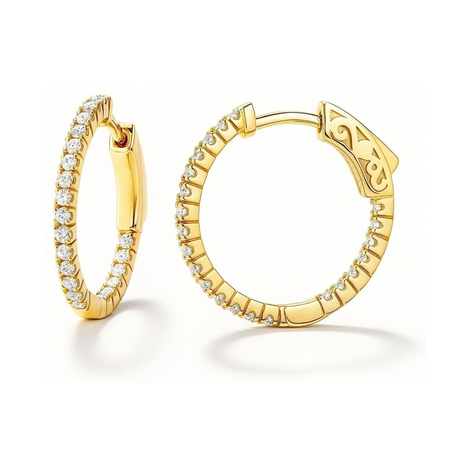 CZ Small Inside-Out Hoop Earrings in Sterling Silver 0.8 inch, Yellow Gold Flashed