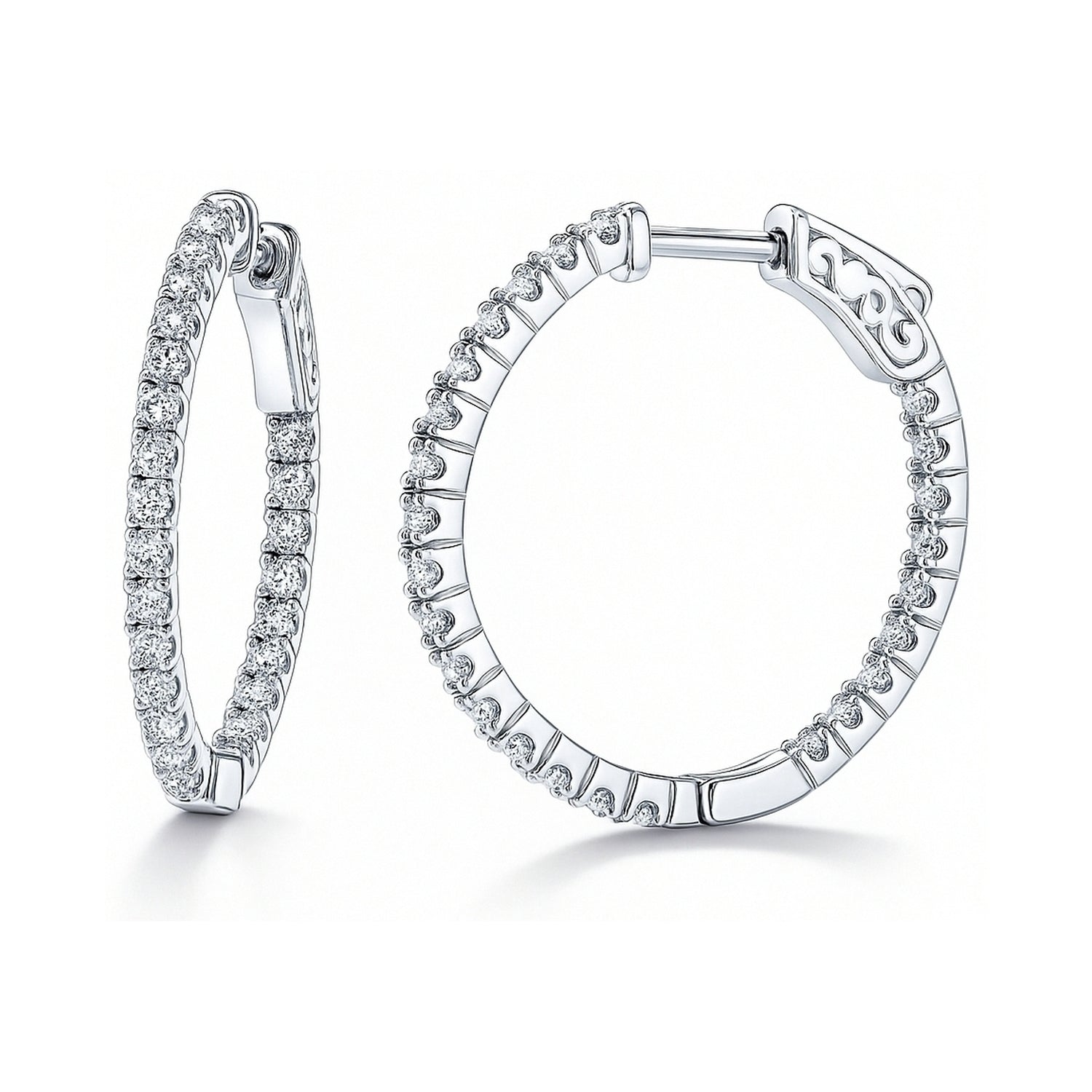 CZ Small Inside-Out Hoop Earrings in Sterling Silver 1", 2 Pairs