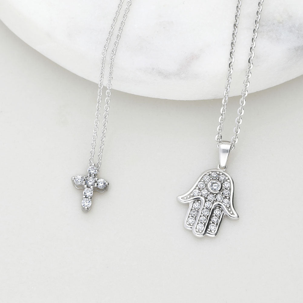 Cross CZ Layered Necklace Set in Gold Flashed Sterling Silver