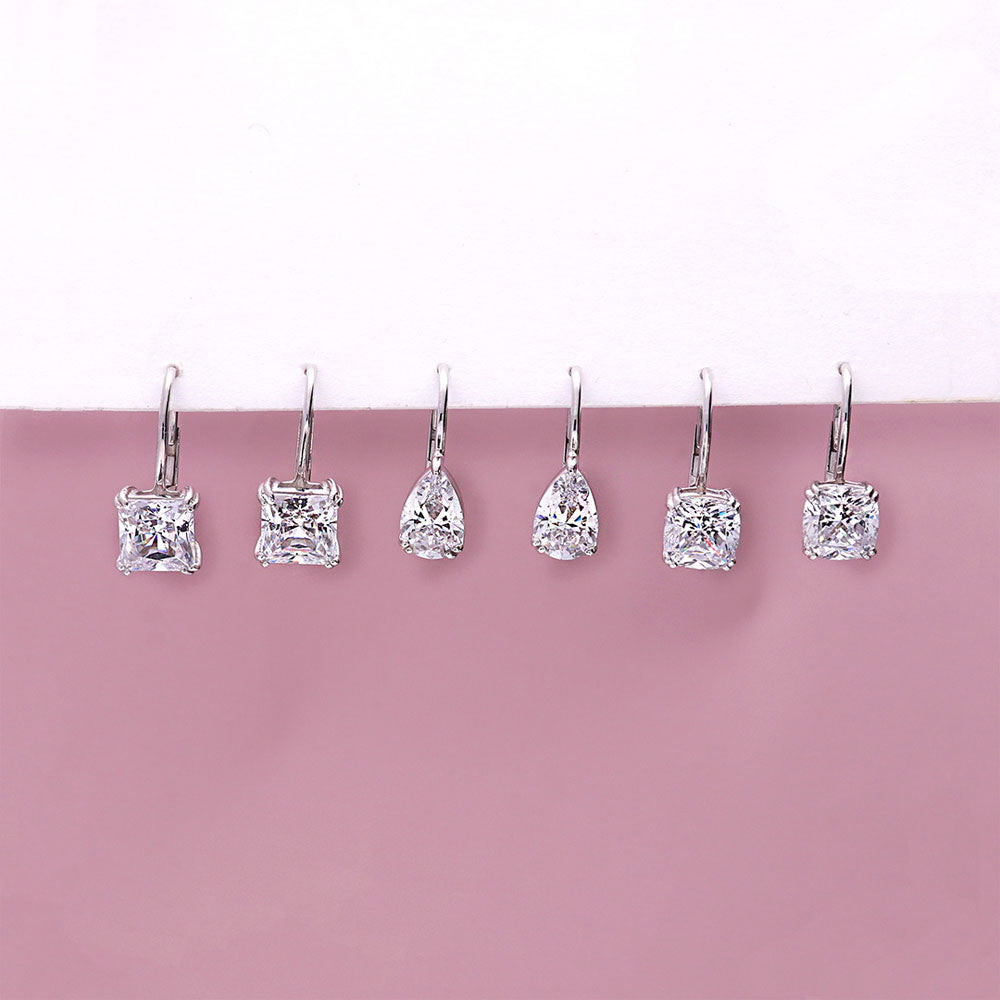 Solitaire CZ Earrings in Gold Flashed Sterling Silver, 2 Pairs