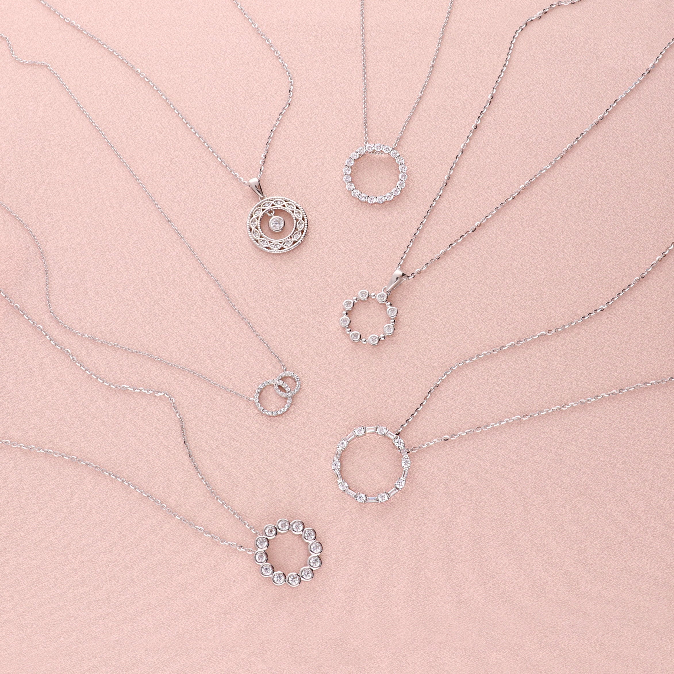 Open Circle Interlocking CZ Necklace in Sterling Silver