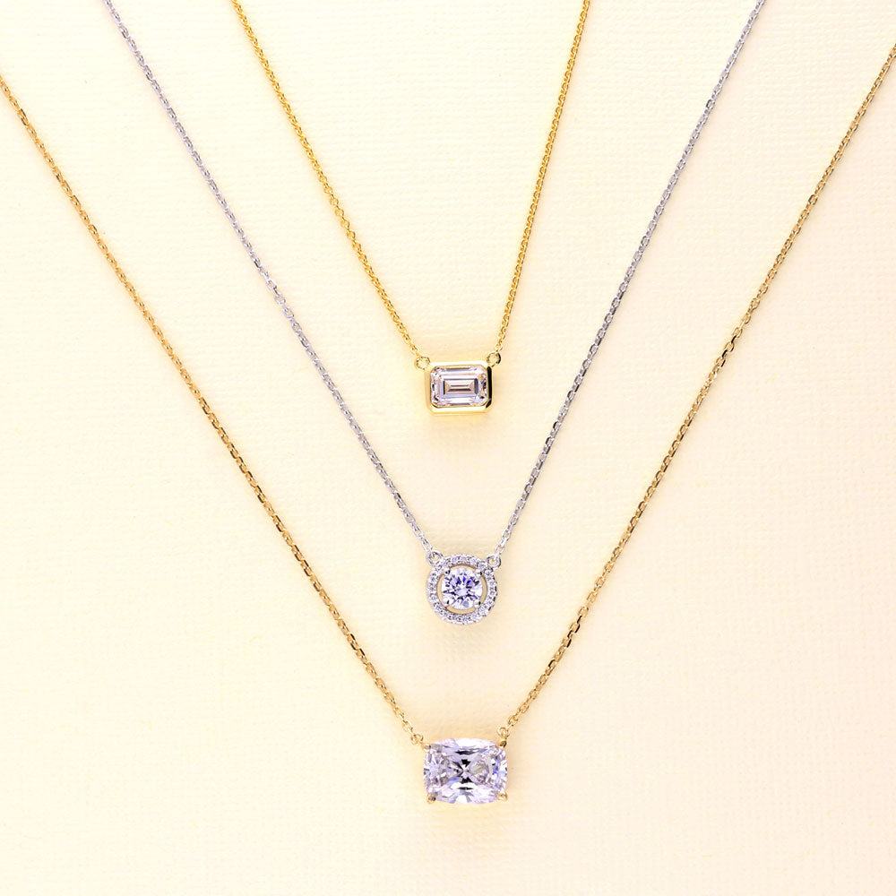Solitaire East-West CZ Necklace in Gold Flashed Sterling Silver