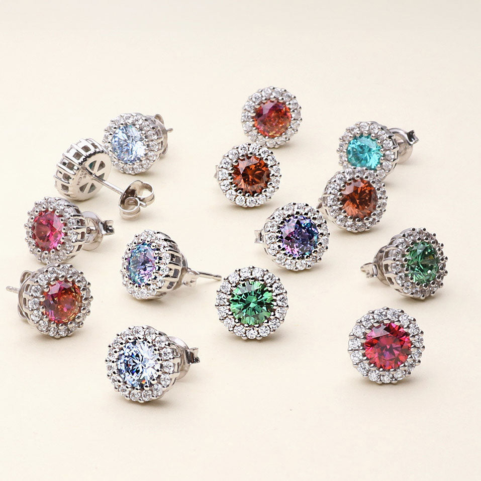 Halo Kaleidoscope CZ Stud Earrings in Sterling Silver