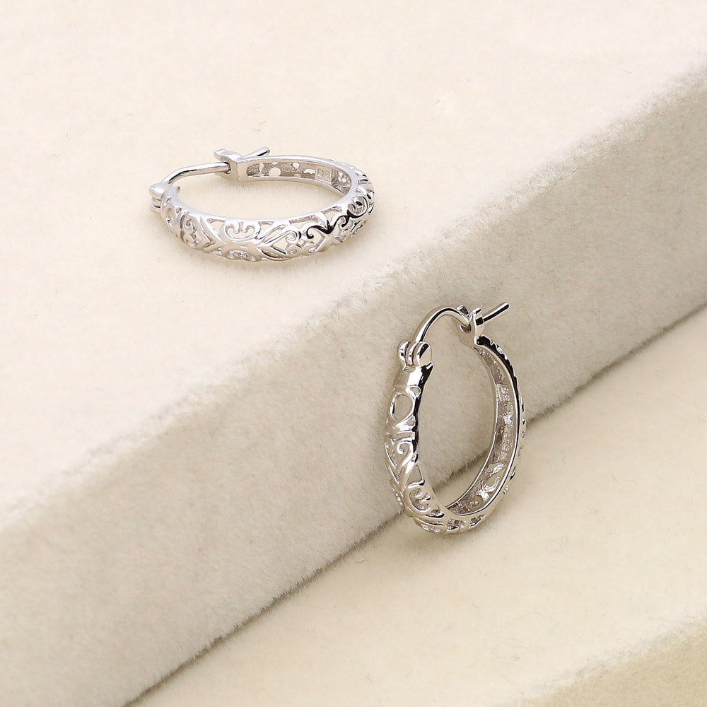 Filigree Hoop Earrings in Gold Flashed Sterling Silver, 2 Pairs