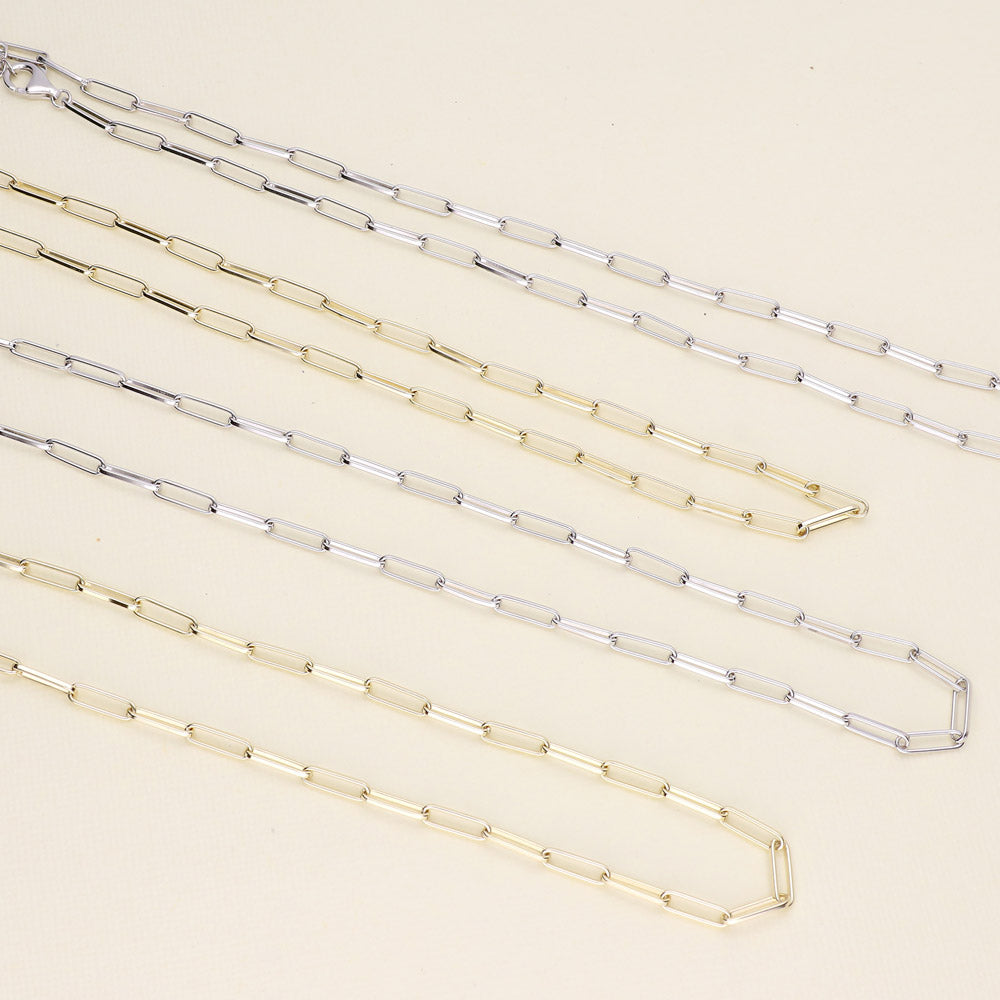 Paperclip CZ Layered Chain Necklace Set in Sterling Silver