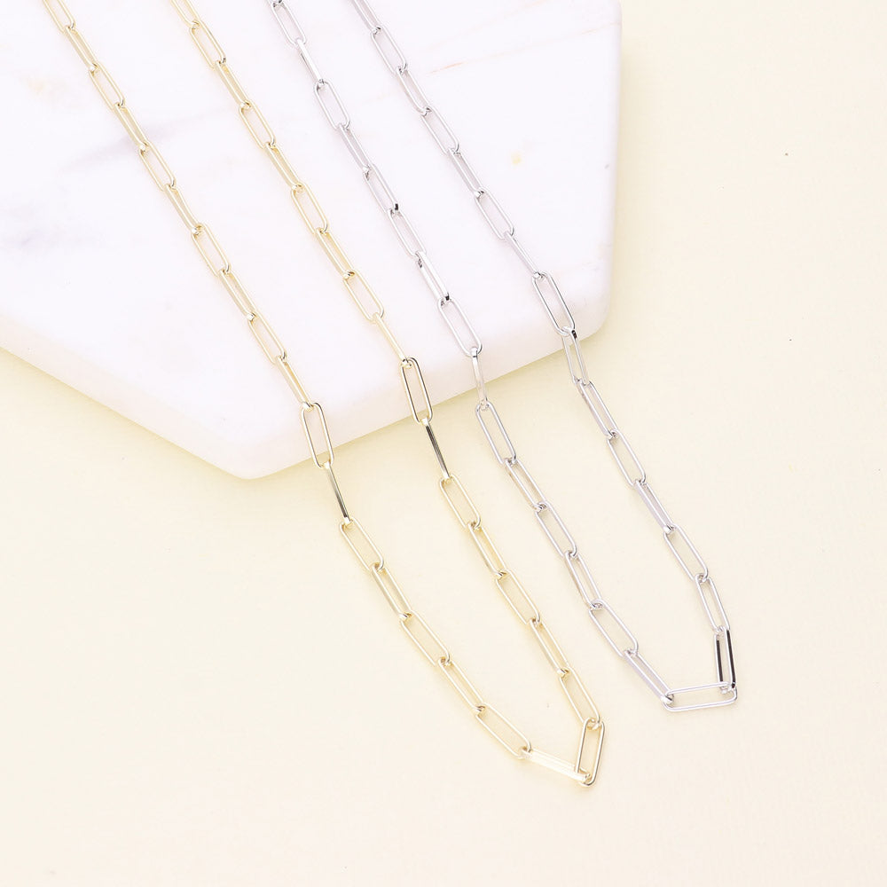 Paperclip CZ Layered Chain Necklace Set in Sterling Silver