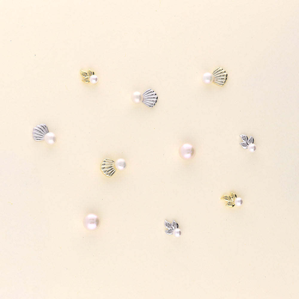 Flatlay view of Leaf Imitation Pearl Set in Gold Flashed Sterling Silver, 6 of 9