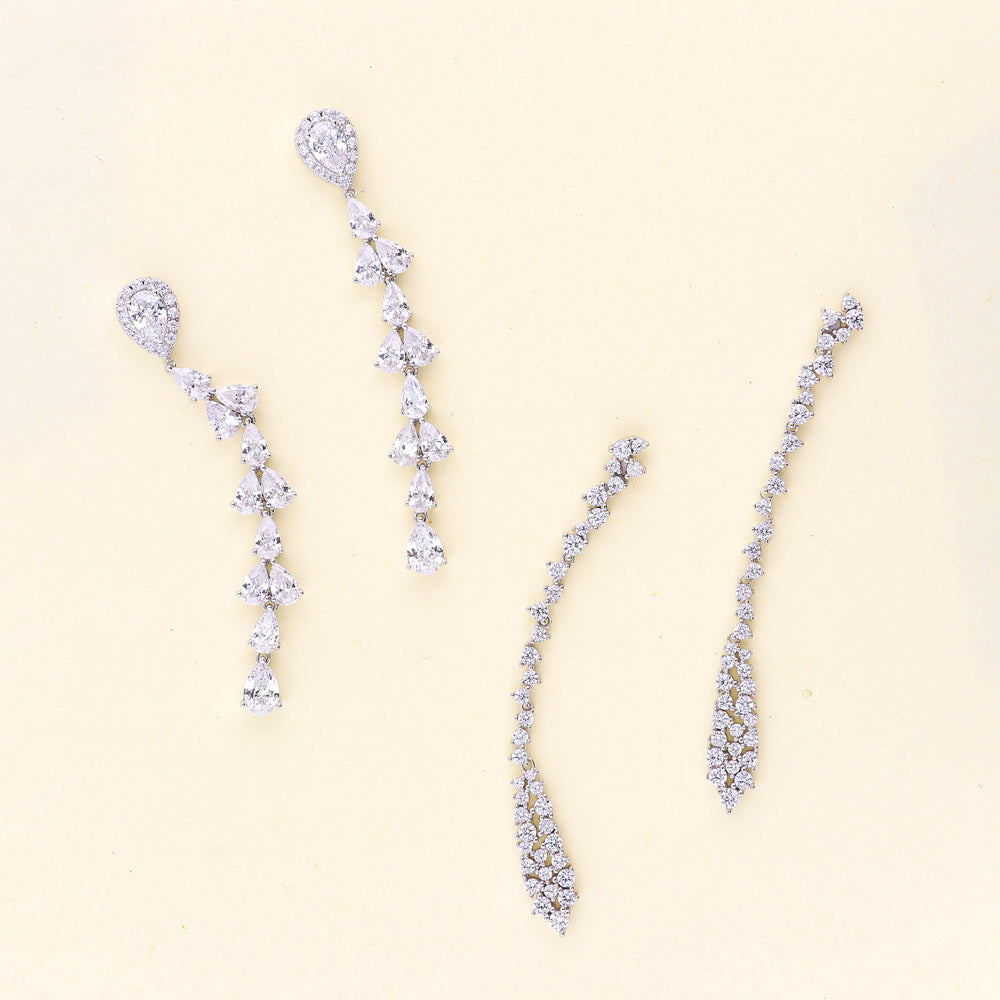 Cluster Teardrop CZ Dangle Earrings in Sterling Silver
