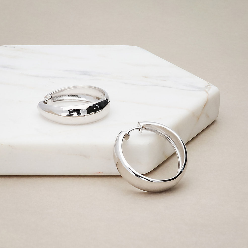Dome Hoop Earrings in Gold Flashed Sterling Silver 1", 2 Pairs