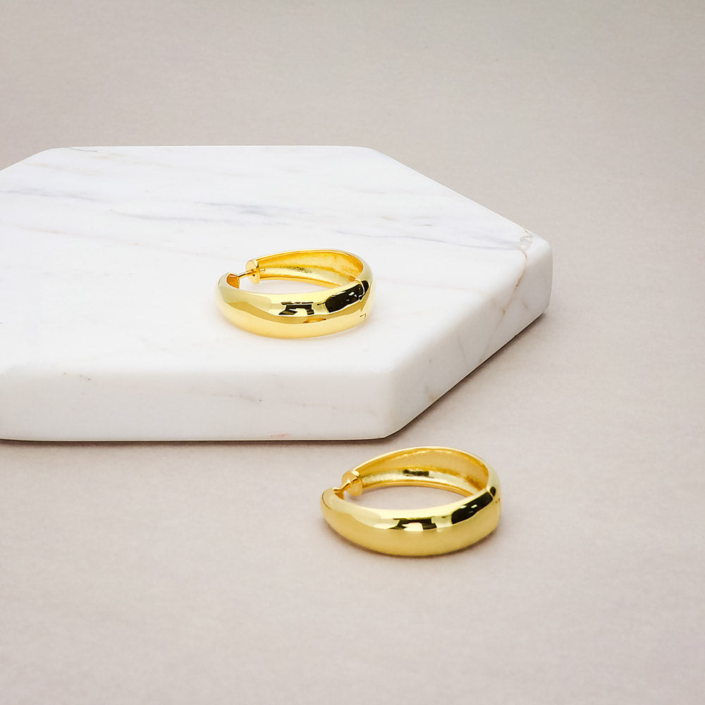 Dome Hoop Earrings in Gold Flashed Sterling Silver 1", 2 Pairs