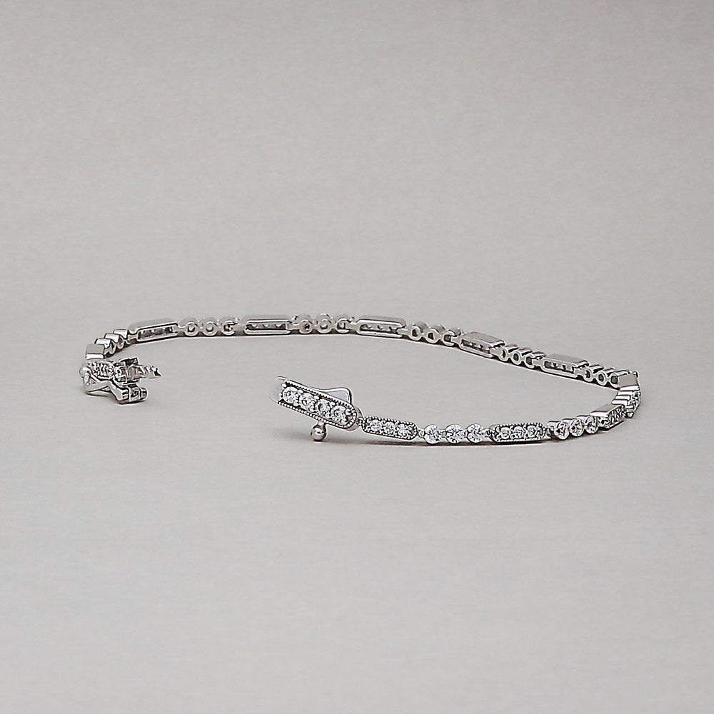 Art Deco Milgrain CZ Chain Bracelet in Sterling Silver