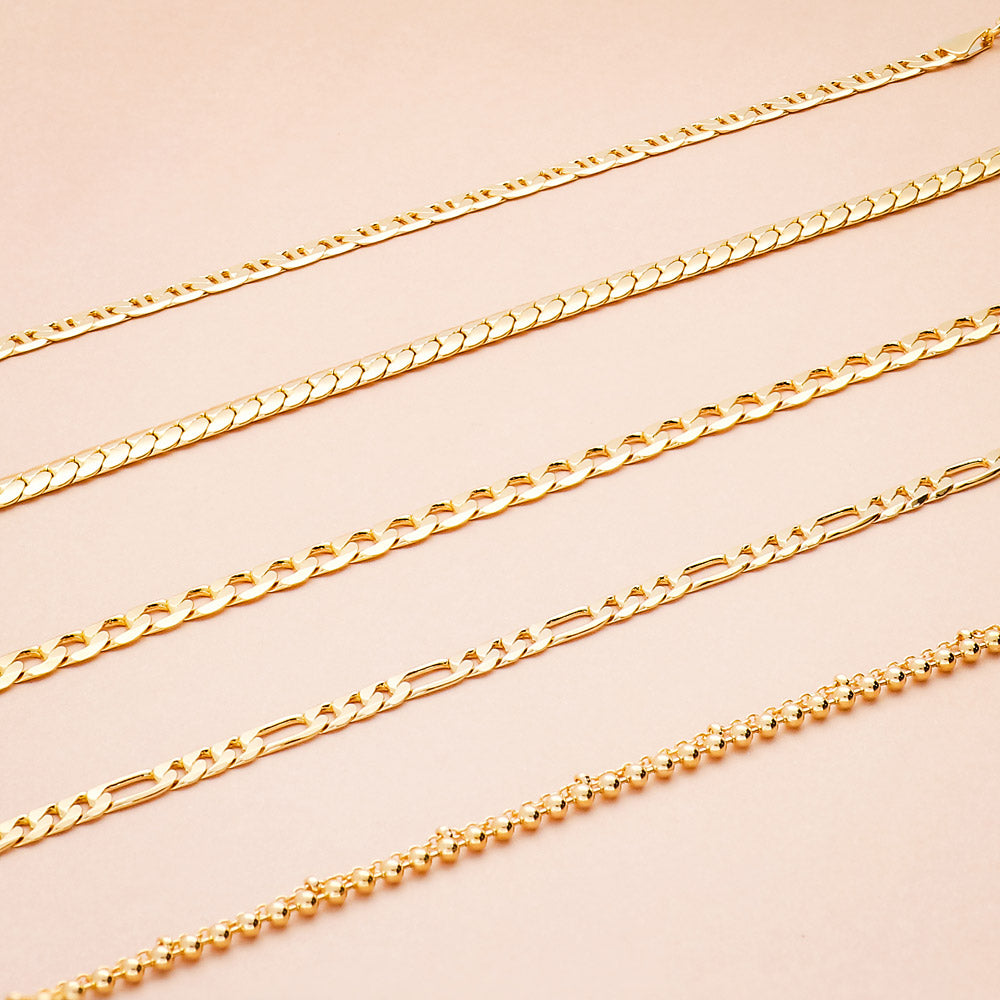 Flatlay view of Curb Chain Anklet Ankle Bracelet in Base Metal, Gold-Tone