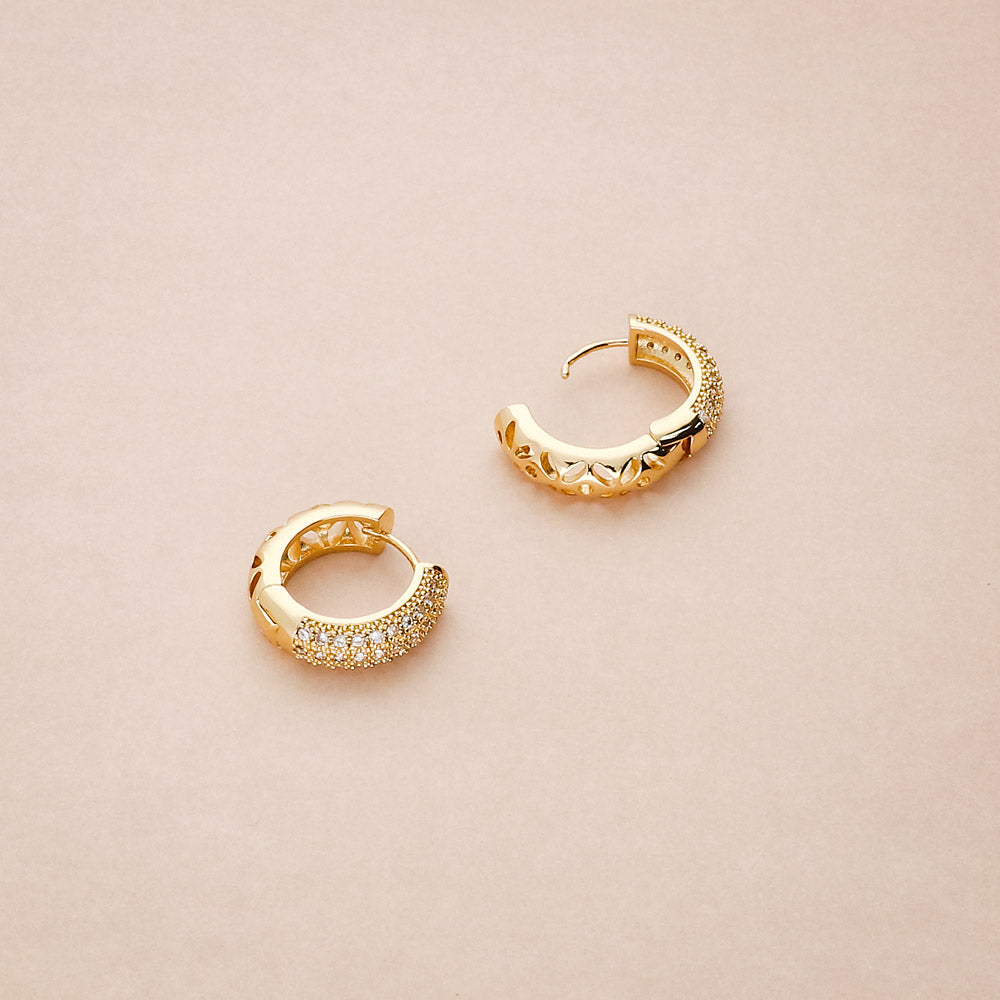 Flatlay view of Dome CZ Small Hoop Earrings 0.8 inch, Gold-Tone
