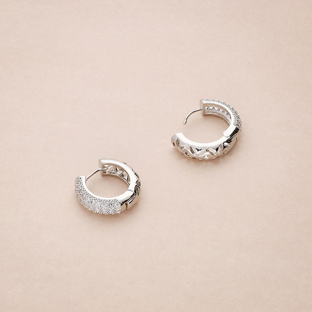 Flatlay view of Dome CZ Small Hoop Earrings 0.8 inch, Silver-Tone