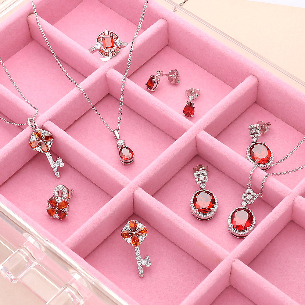 Solitaire Necklace Style N1691-02, Solitaire Stud Earrings Style E1850-02 in Flatlay Display