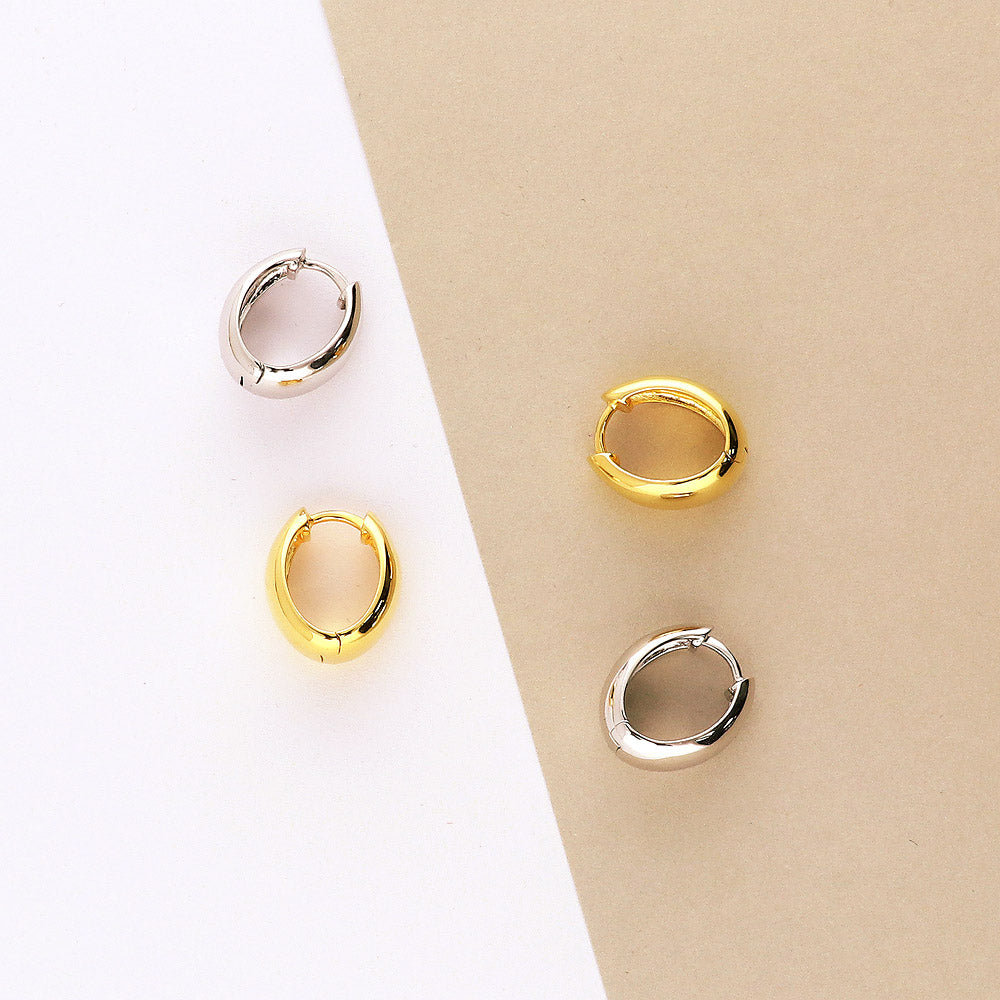 Oval Dome Small Huggie Earrings in Sterling Silver 0.6"