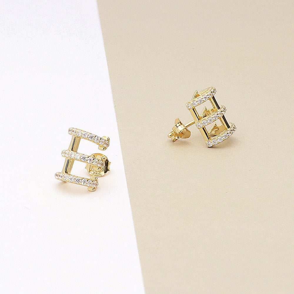 Bar CZ Stud Earrings in Gold Flashed Sterling Silver