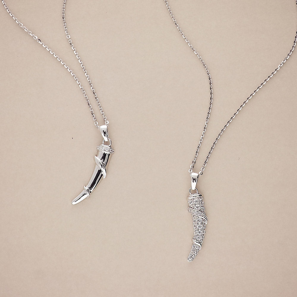 Horn CZ Pendant Necklace in Sterling Silver