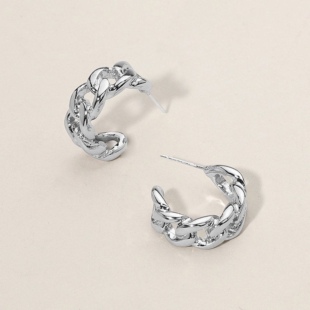 Flatlay view of Cable Rope Small Half Hoop Earrings 0.8 inch, Gold-tone