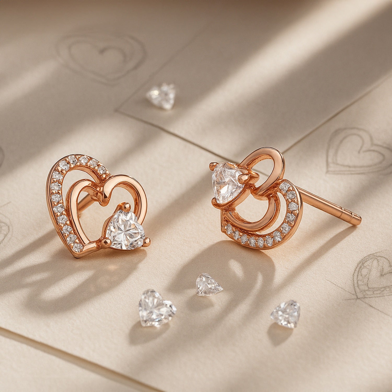 Open Heart CZ Stud Earrings in Sterling Silver