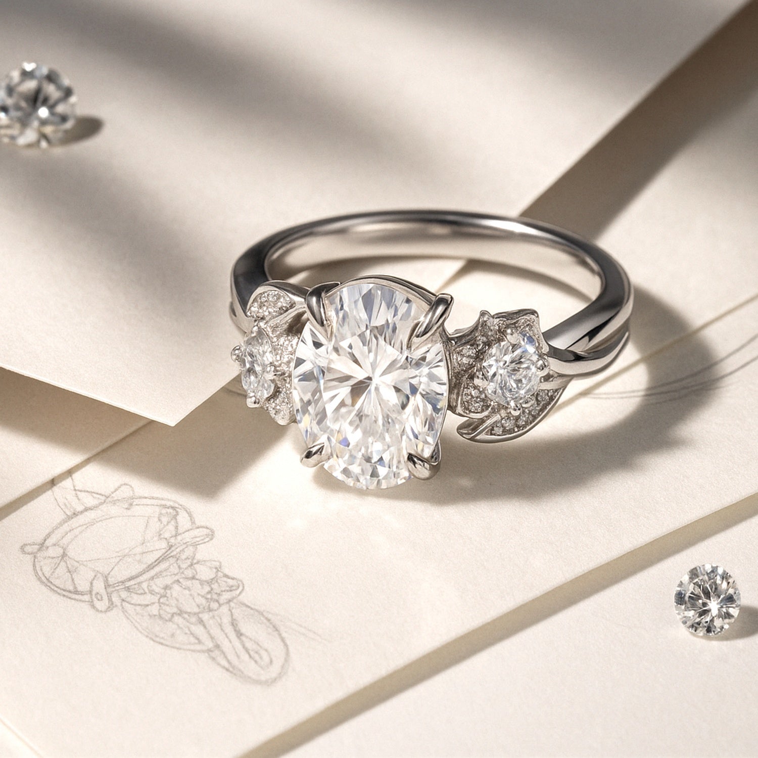 Flower 3-Stone 2.5ct CZ Ring in Sterling Silver